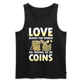 Love makes the world go 'round so do coins - Männer Premium Bio Tank Top - Schwarz - Vorne - AI Model Male 178 light (178cm)