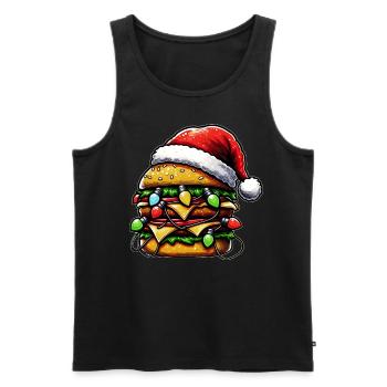 Cheeseburger Hamburger Chapeau de Père Noël - Débardeur bio Premium Homme - noir - Devant - Michal (187cm)