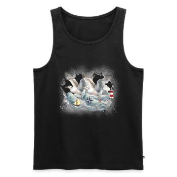 maritime, seafaring, seagulls, seagulls, lighthouses, sailing ships - Men's Premium Organic Tank Top - black - Front - AI Model Male 178 light (178cm)
