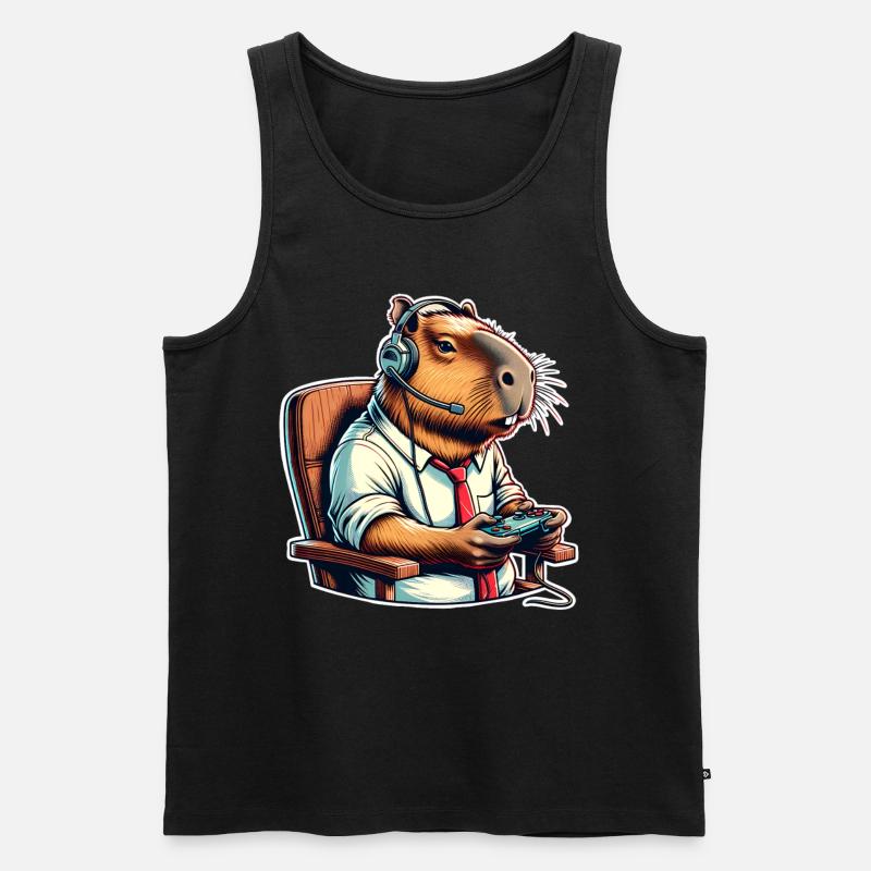Capybara Gaming Nerd - Männer Premium Bio Tank Top - Schwarz