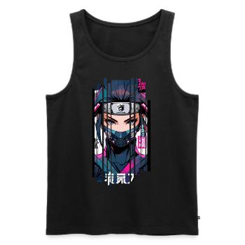 Cyborg ninja kanji - Débardeur bio Premium Homme - noir - Devant - AI Model Male 178 light (178cm)
