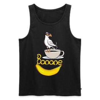 maritime, mouette, mouettes, banane, café - Débardeur bio Premium Homme - noir - Devant - Michal (187cm)