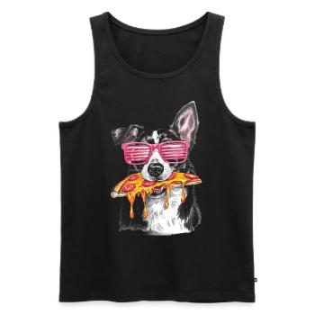Cooler Border Collie Pizza - Männer Premium Bio Tank Top - Schwarz - Vorne - Michal (187cm)