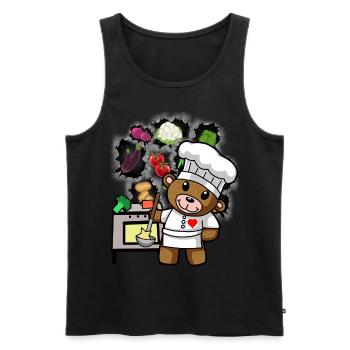 ours en peluche, cuisinier, chef, cuisinier, cuisinier, cuisinier, légumes - Débardeur bio Premium Homme - noir - Devant - Michal (187cm)