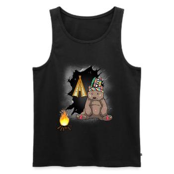 Chaman Ours Tipi Feu de camp Far West - Débardeur bio Premium Homme - noir - Devant - Michal (187cm)