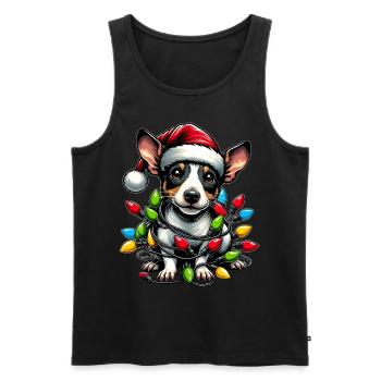Mignon Rat Terrier Chien Chapeau de Noël Noël - Débardeur bio Premium Homme - noir - Devant - AI Model Male 178 light (178cm)