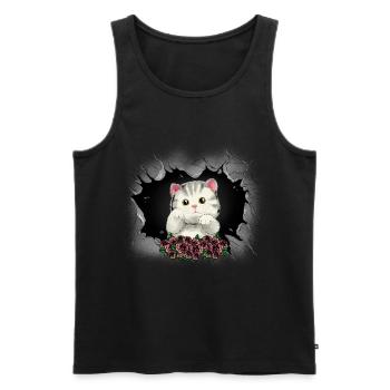 Chat Chats Chaton Roses Salutations Anniversaire - Débardeur bio Premium Homme - noir - Devant - AI Model Male 178 light (178cm)