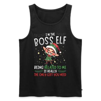 Je suis le lutin chef : look de partenaire familial Noël - Débardeur bio Premium Homme - noir - Devant - Michal (187cm)