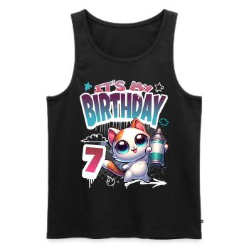 Graffiti de chat de 7e anniversaire - Débardeur bio Premium Homme - noir - Devant - AI Model Male 178 light (178cm)