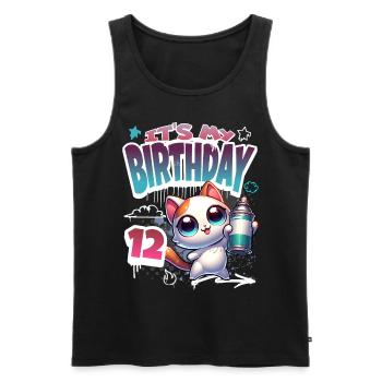 12th Birthday Cat Graffiti - Men's Premium Organic Tank Top - black - Front - AI Model Male 178 light (178cm)