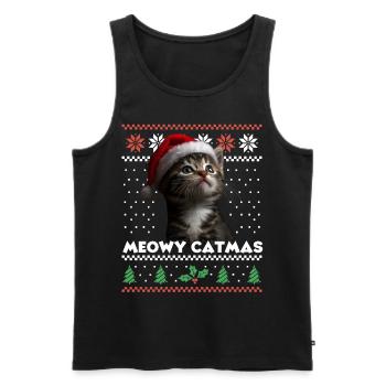 Le look de Noël assorti de Meowy Catma avec le chapeau du Père Noël - Débardeur bio Premium Homme - noir - Devant - Michal (187cm)