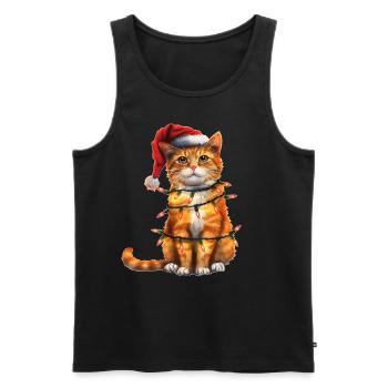 Cute Orange Cat Tabby Cat Christmas Hat - Men's Premium Organic Tank Top - black - Front - AI Model Male 178 light (178cm)