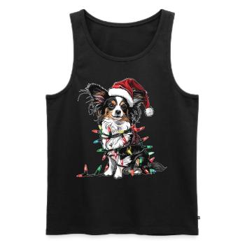 Niedlicher Papillon Hund Weihnachtsmütze Xmas - Männer Premium Bio Tank Top - Schwarz - Vorne - Michal (187cm)