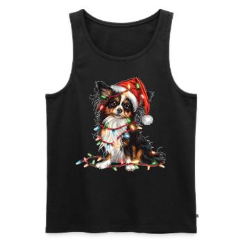 Niedlicher Papillon Hund Weihnachtsmütze Xmas - Männer Premium Bio Tank Top - Schwarz - Vorne - AI Model Male 178 light (178cm)