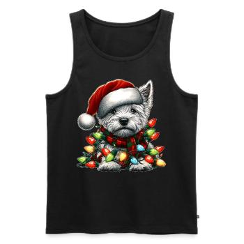 West Highland Terrier chien Noël chapeau écharpe X - Débardeur bio Premium Homme - noir - Devant - AI Model Male 178 light (178cm)