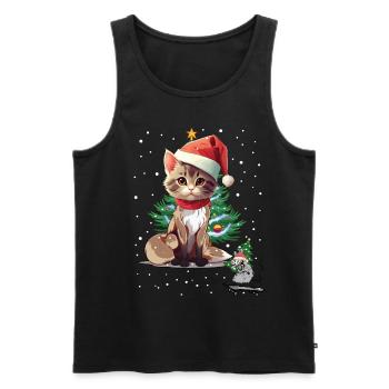 Cat Mouse Christmas Santa Claus Christmas - Men's Premium Organic Tank Top - black - Front - AI Model Male 178 light (178cm)