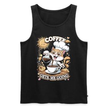 Niedliche Katze genießt den Morgenkaffee - Männer Premium Bio Tank Top - Schwarz - Vorne - AI Model Male 178 light (178cm)