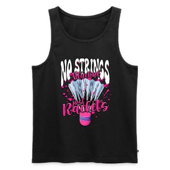 Badminton No Strings Attached Just Rackets - Men's Premium Organic Tank Top - black - Front - AI Model Male 178 light (178cm)