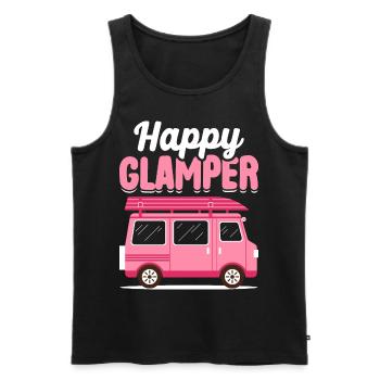 Camping Glamping Camping-car Camper Happy Glamper - Débardeur bio Premium Homme - noir - Devant - AI Model Male 178 light (178cm)