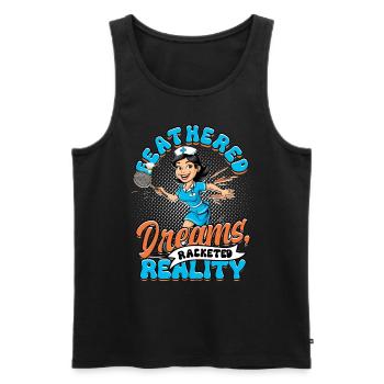 Badminton Feathered Dreams Racketed Reality - Men's Premium Organic Tank Top - black - Front - AI Model Male 178 light (178cm)