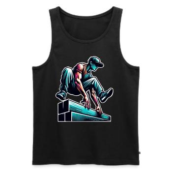 Parkour - Männer Premium Bio Tank Top - Schwarz - Vorne - AI Model Male 178 light (178cm)