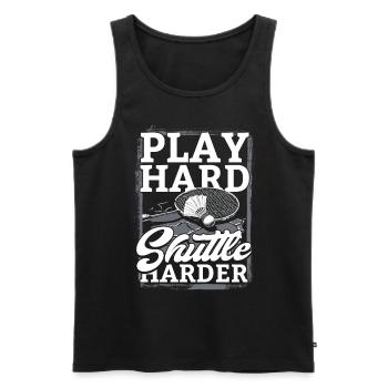 Badminton Play hard shuttle harder - Men's Premium Organic Tank Top - black - Front - AI Model Male 178 light (178cm)