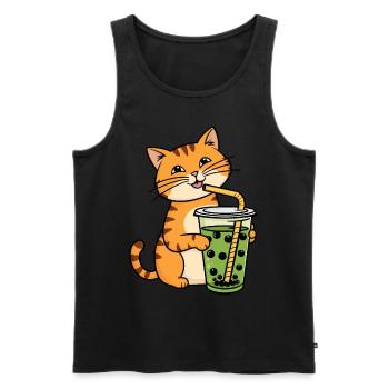 Katze Bubble Tea Grüner Matcha Boba Tee - Männer Premium Bio Tank Top - Schwarz - Vorne - AI Model Male 178 light (178cm)