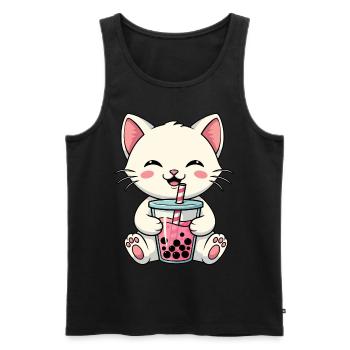 Katze Bubble Tea - Männer Premium Bio Tank Top - Schwarz - Vorne - AI Model Male 178 light (178cm)