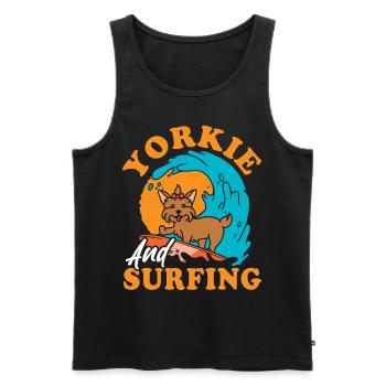 Surf Yorkie, Attraper Des Vagues, Mignon - Débardeur bio Premium Homme - noir - Devant - AI Model Male 178 light (178cm)