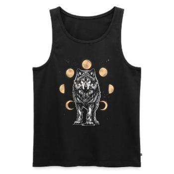 Wolf Wolves Moon Phase Moon Phases Spiritual - Men's Premium Organic Tank Top - black - Front - AI Model Male 178 light (178cm)
