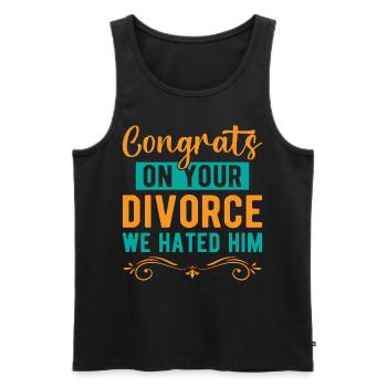 Congratulations on the divorce We hated him Lu - Men's Premium Organic Tank Top - black - Front - AI Model Male 178 light (178cm)