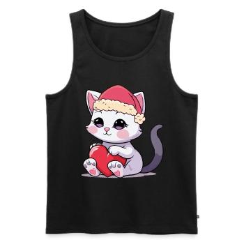 Enfants Enfant Noël Chat Chats Noël Père Noël - Débardeur bio Premium Homme - noir - Devant - AI Model Male 178 light (178cm)