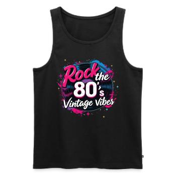 Rock Les années 80 Fête Fête Look rétro des années 80 - Débardeur bio Premium Homme - noir - Devant - AI Model Male 178 light (178cm)