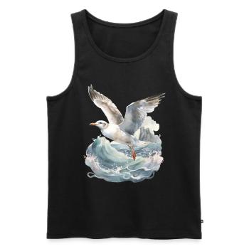 tempête, mer, vagues, côte, mouette, mouettes, maritime - Débardeur bio Premium Homme - noir - Devant - Michal (187cm)