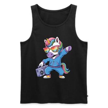 Einhorn in den 80er mit Kassettenrecorder - Männer Premium Bio Tank Top - Schwarz - Vorne - Michal (187cm)