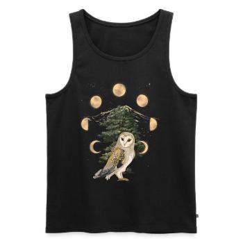 Lune, Hibou, Spirituel, Hiboux, Nature, Amoureux de la Nature - Débardeur bio Premium Homme - noir - Devant - Michal (187cm)