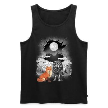 Gebirge Natur Wölfe Wölfe Fuchs Füchse Berge Mond - Männer Premium Bio Tank Top - Schwarz - Vorne - AI Model Male 178 light (178cm)
