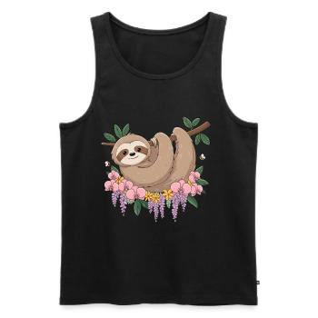 Lustiges Faultier Relax für Kinder - Männer Premium Bio Tank Top - Schwarz - Vorne - Michal (187cm)