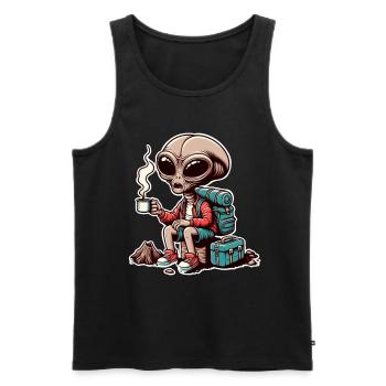 Hiking Alien Coffee Mountains - Men's Premium Organic Tank Top - black - Front - Michal (187cm)