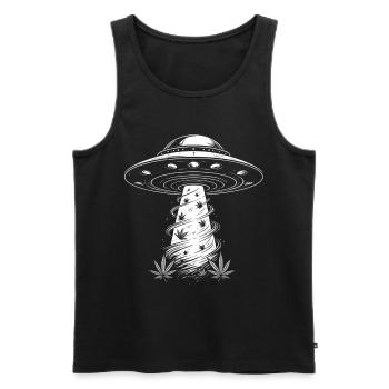 UFO and Cannabis Leaves - Creative Sci-Fi Design - Men's Premium Organic Tank Top - black - Front - AI Model Male 178 light (178cm)
