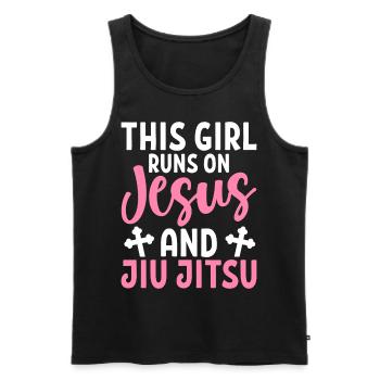 Girl running on Jesus Jiu Jitsu BJJ Martial Arts - Men's Premium Organic Tank Top - black - Front - Michal (187cm)