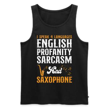 Saxophones Je parle 4 langues - Débardeur bio Premium Homme - noir - Devant - Michal (187cm)