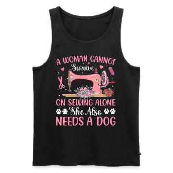 Frau, die alleine näht, Hund, Nähmaschine, - Männer Premium Bio Tank Top - Schwarz - Vorne - AI Model Male 178 light (178cm)