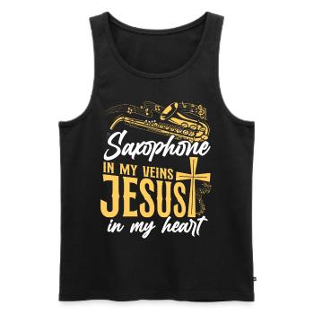 Saxophones Jésus Foi Chrétien - Débardeur bio Premium Homme - noir - Devant - Michal (187cm)