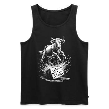 Käse-Kuh-Shirt: Dein Sprung in den Raclette-Genuss - Männer Premium Bio Tank Top - Schwarz - Vorne - AI Model Male 178 light (178cm)