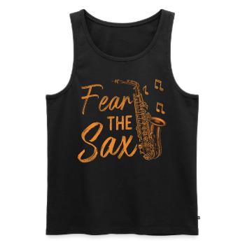 Saxophones Pun Fear The Sax - Men's Premium Organic Tank Top - black - Front - AI Model Male 178 light (178cm)