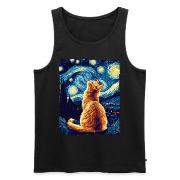 Orange Katze Tier Sternenhimmel Nacht Malerei Van Gogh - Männer Premium Bio Tank Top - Schwarz - Vorne - Michal (187cm)