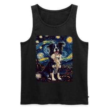 Border Collie Dog Animal Starry Night Sky Painting - Men's Premium Organic Tank Top - black - Front - AI Model Male 178 light (178cm)