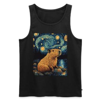 Capybara Animal Rodent Starry Night Sky Painting - Men's Premium Organic Tank Top - black - Front - AI Model Male 178 light (178cm)