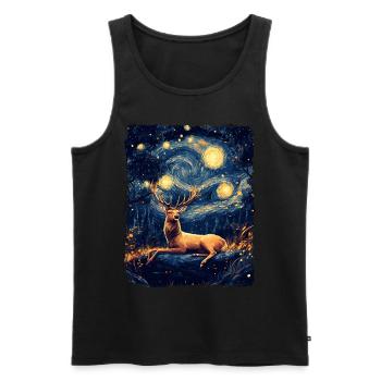 Deer Animal Elk Starry Night Painting Van Gogh - Men's Premium Organic Tank Top - black - Front - AI Model Male 178 light (178cm)